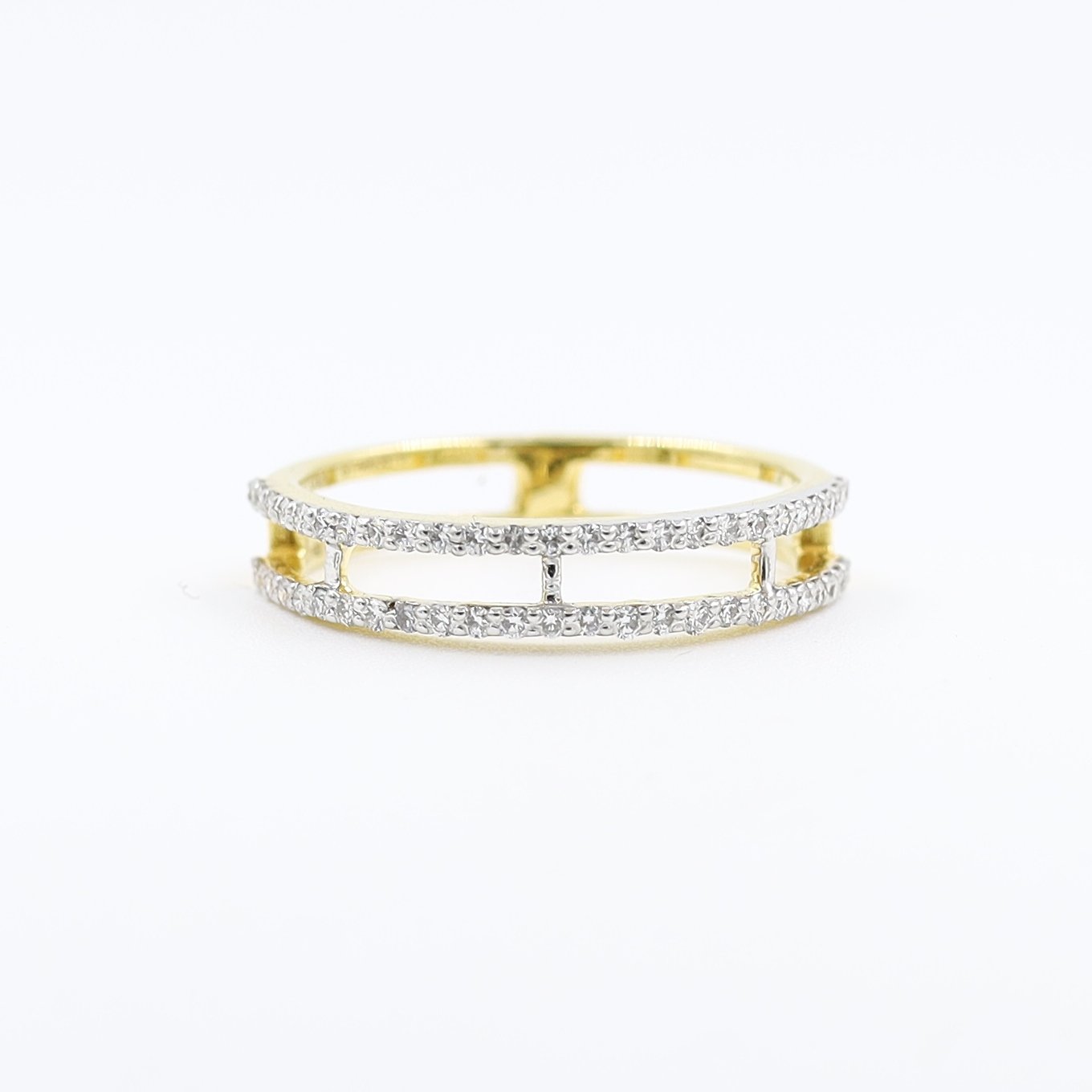 18Kt Yellow Gold Contemporary Double Diamond Ling Ring