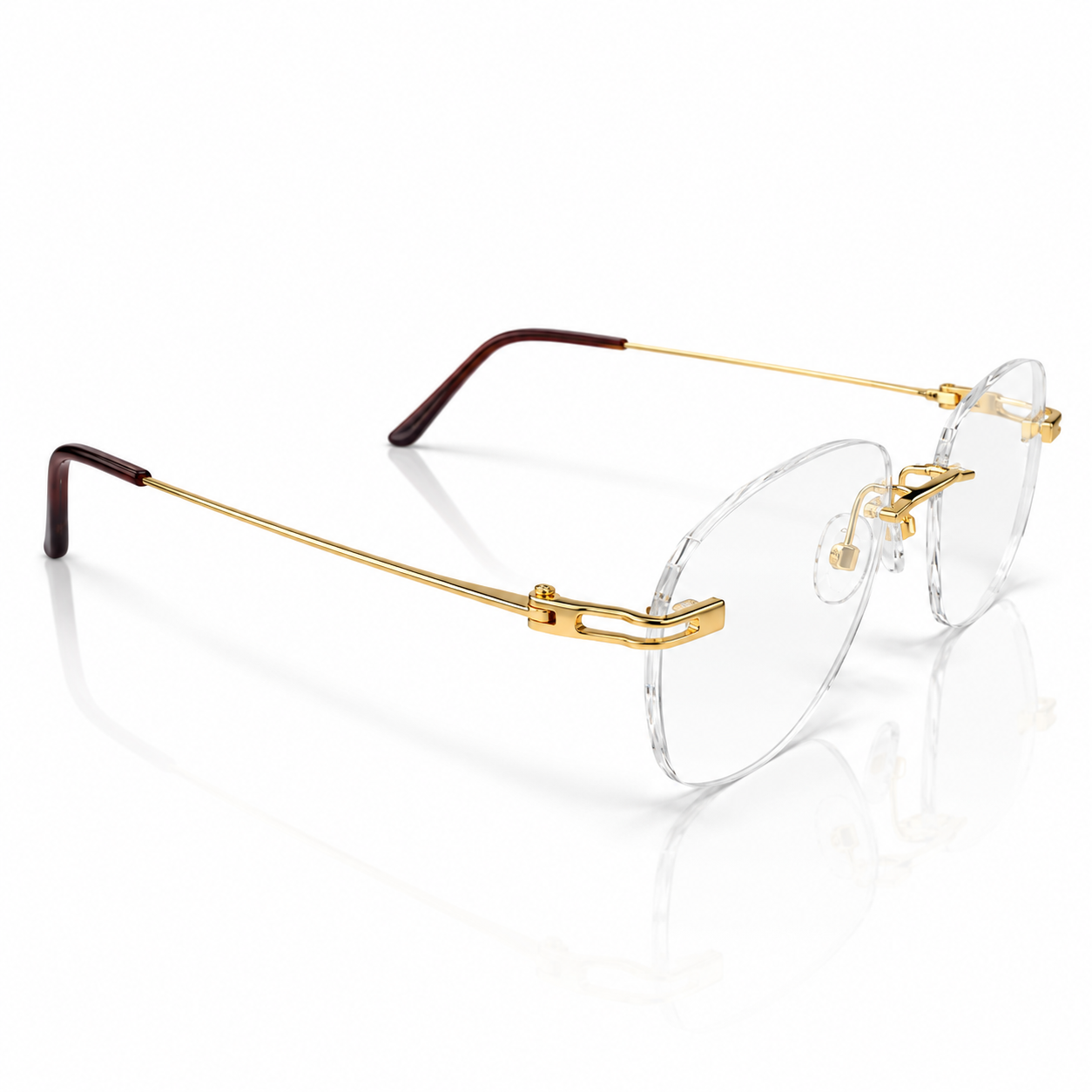 Luxury Rimless Gold Eyeglasses on White